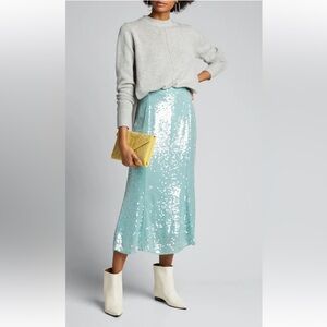 Veronica Beard Abigail Sequin Midi Skirt in Pale Aqua